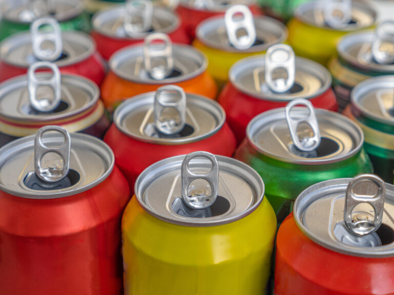 Aluminum cans at a scrap meta recycling facility