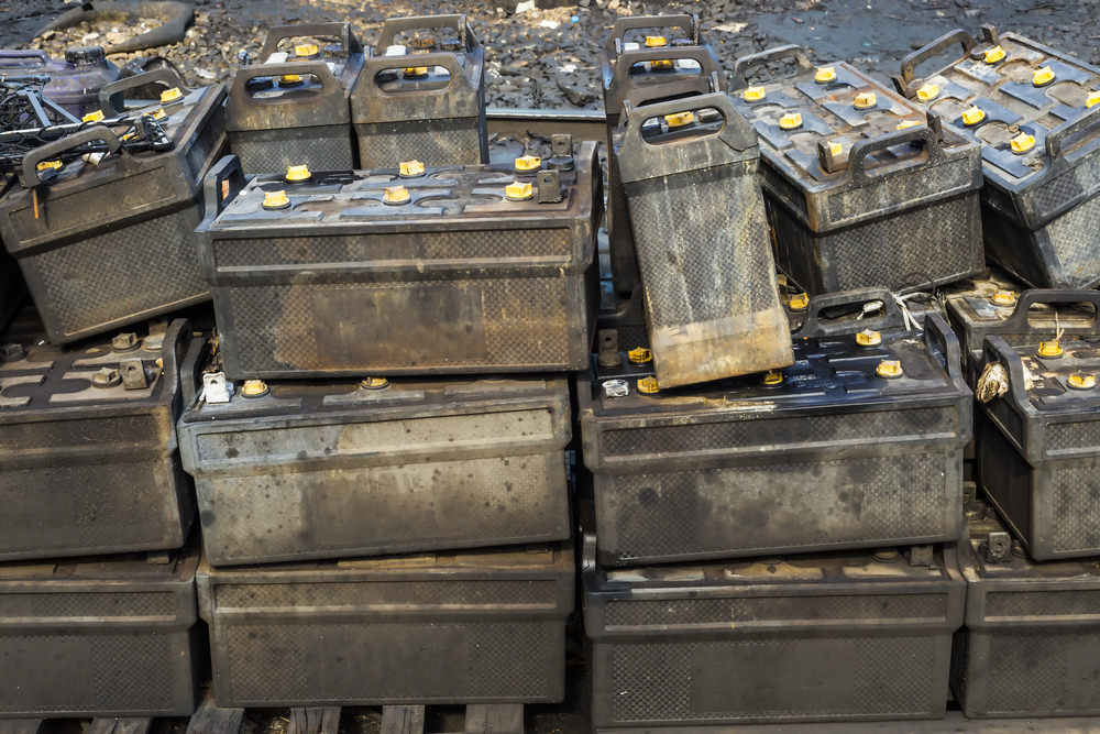 old car batteries waiting to be recycled